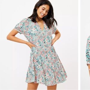 LOFT Floral Flounce Shirt Dress small petite